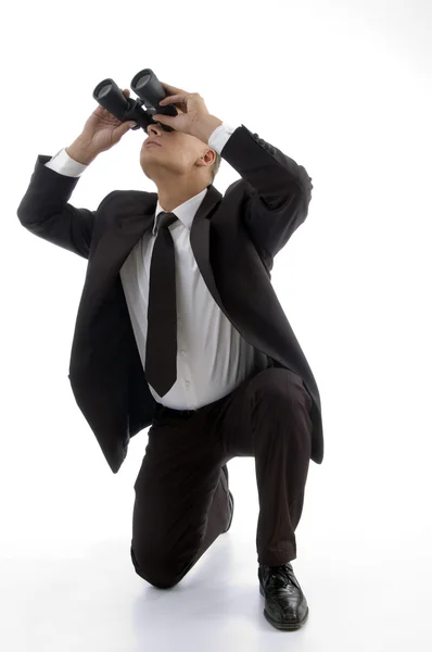 Hombre de negocios guapo con prismáticos —  Fotos de Stock