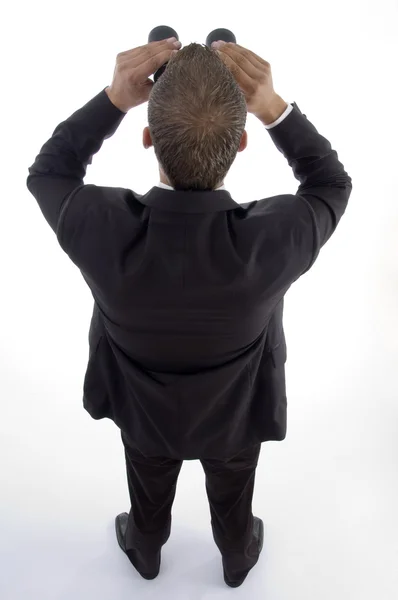 Back pose of man with pair of binoculars — Stock Photo, Image