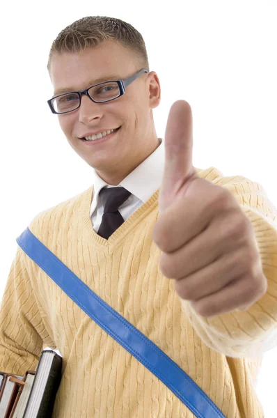 Student in spectacles with thumbs up — Stock Photo, Image