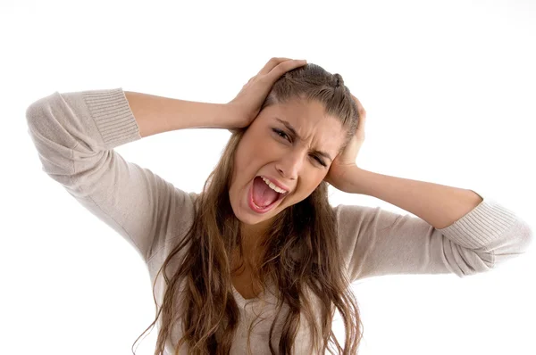 Vrouw schreeuwen en houden haar hoofd — Stockfoto