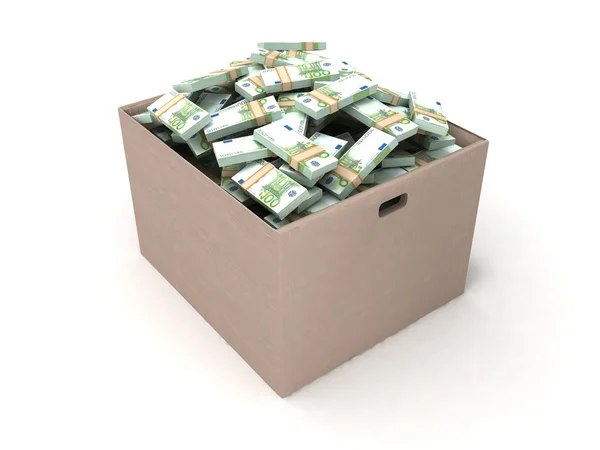 3d euro pacotes de notas em uma caixa — Fotografia de Stock