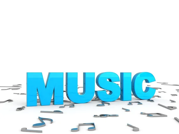 3d texto de música azul com notas musicais — Fotografia de Stock
