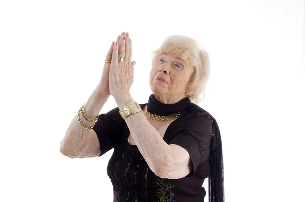 Portrait of praying old woman — Stock Photo, Image