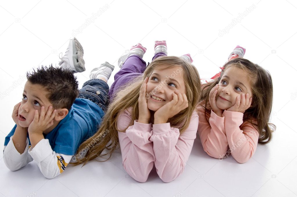 Cute children on floor looking upwards
