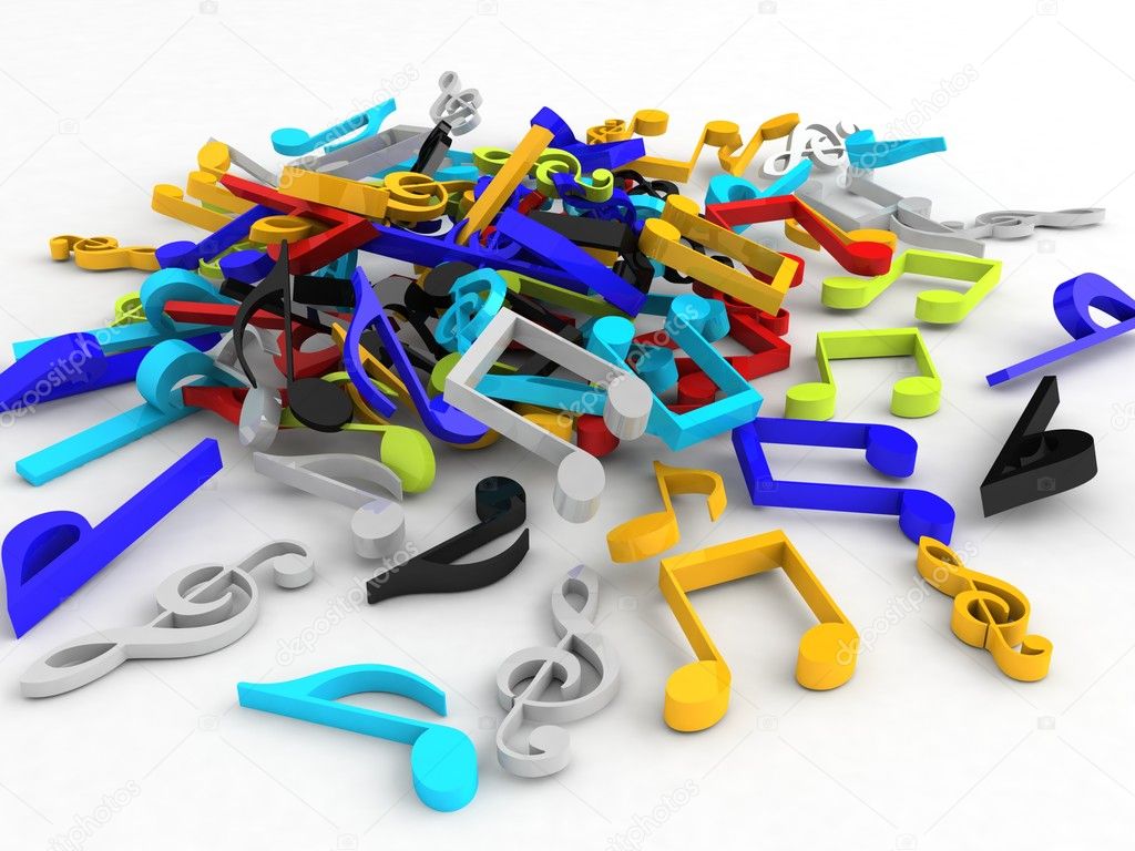 3d bunch of musical notes