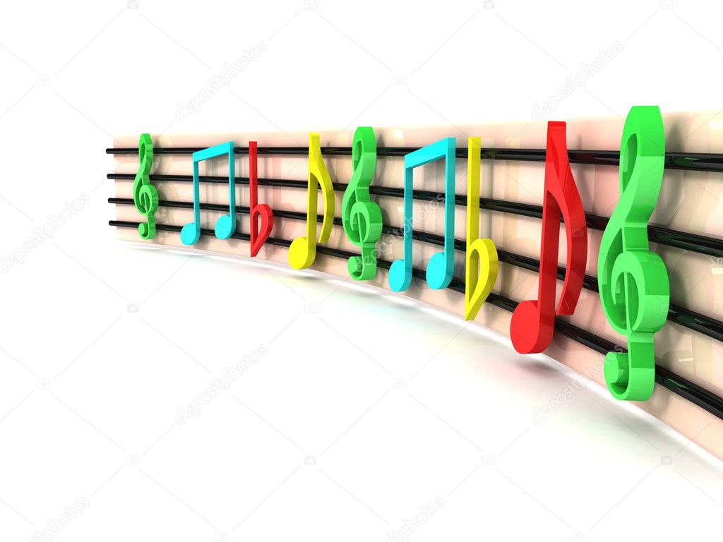 Side view of 3d colorful musical clefs