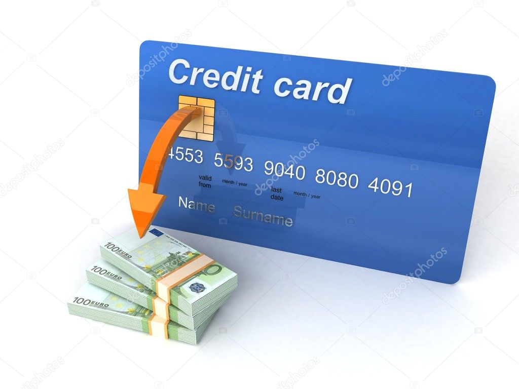 3d credit card with bundle of currency