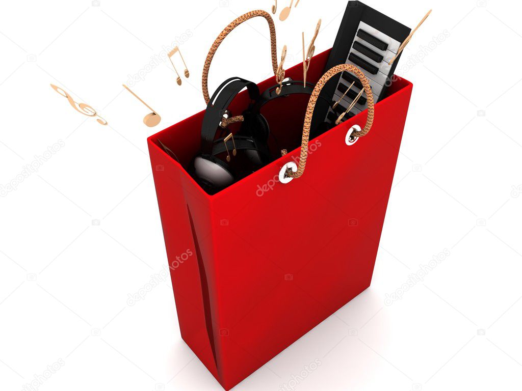 3d shopping bag with musical equipments
