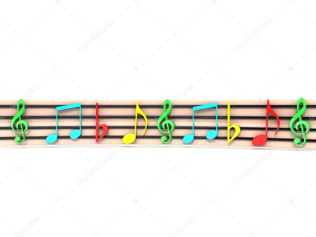 Three dimensional colorful musical clefs