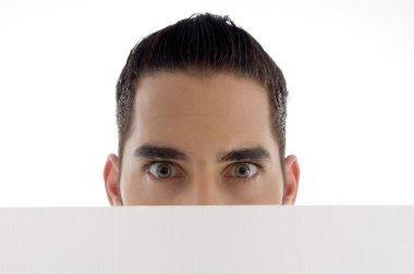 Man peeping over placard clipart