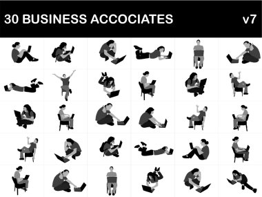 Silhouette of businesspeople with laptop clipart