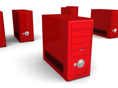 3d red cpu's scattered all over clipart