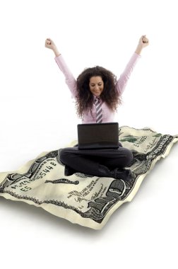 Successful businesswoman on 3d note clipart