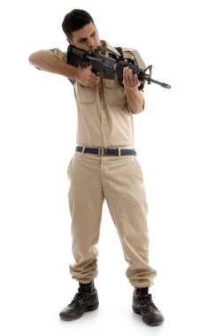 Young american guard targeting with gun clipart