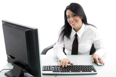 Businesslady working on computer clipart