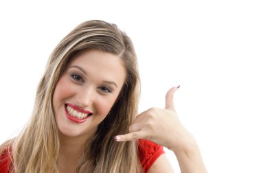 Gorgeous woman making call gesture clipart