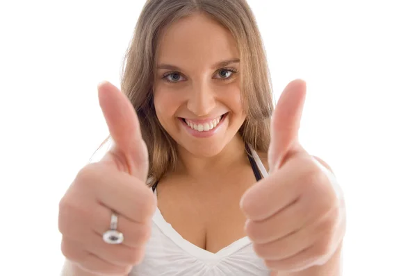 Portrait of female with thumbs up — Stock Photo, Image