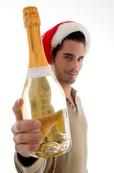 Young guy celebrating with wine — Stock Photo, Image