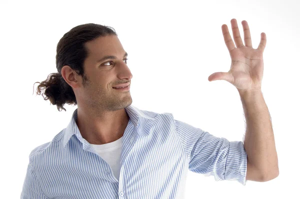 Handsome guy counting five — Stock Photo, Image