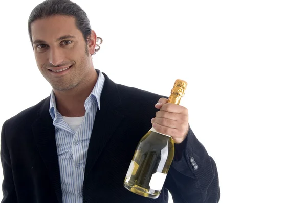 Empresario sosteniendo botella de vino —  Fotos de Stock