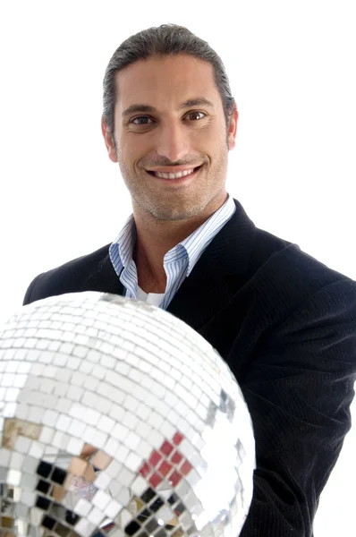Corporate man holding disco ball — Stock Photo, Image