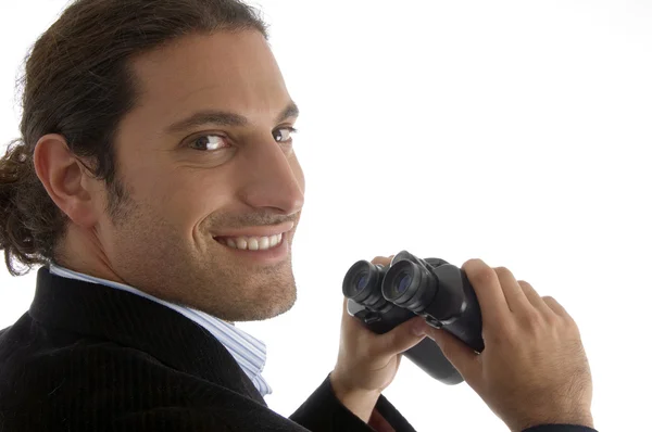 Lawyer holding a pair of binoculars — Stock Photo, Image