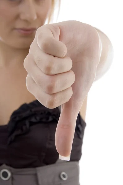 Down thumb of female, close up — Stock Photo, Image
