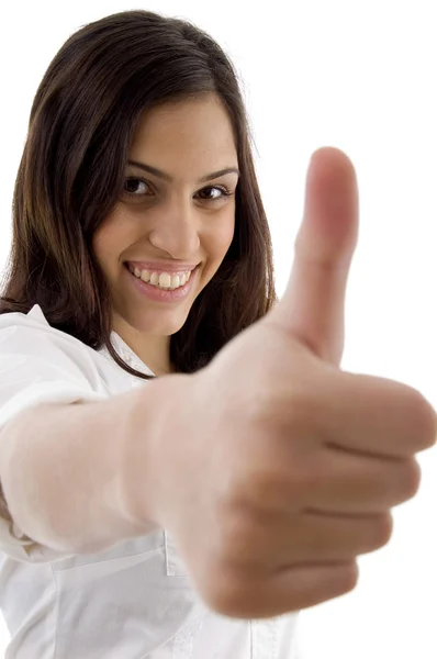 Young cute girl showing thumbs up — Stock Photo, Image