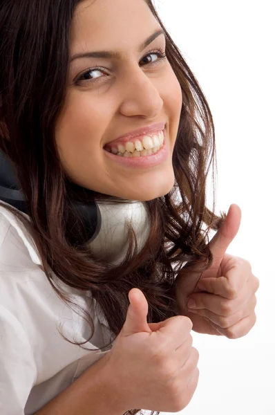 Caucasian female wearing headphones — Stock Photo, Image