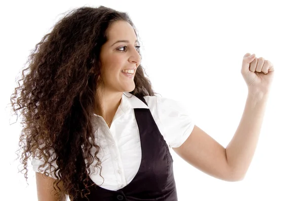 Beautiful young woman showing fist — Stock Photo, Image