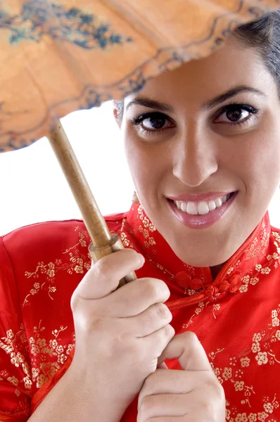 Beautiful female posing with umbrella — Stock Photo, Image