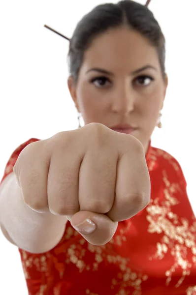 Female showing punch at camera — Stock Photo, Image