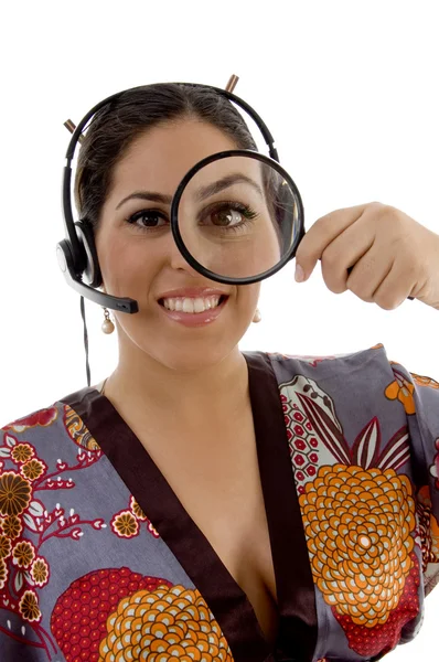 Japanese female with magnifying glass — Stock Photo, Image