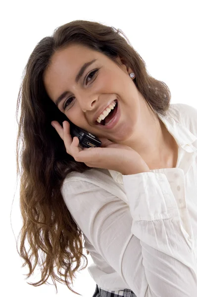 Young woman talking on cell phone — Stock Photo, Image