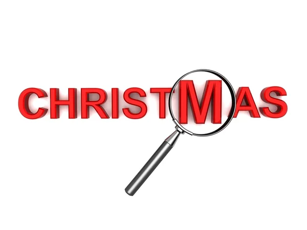 3d christmas text with magnifier — Stock Photo, Image