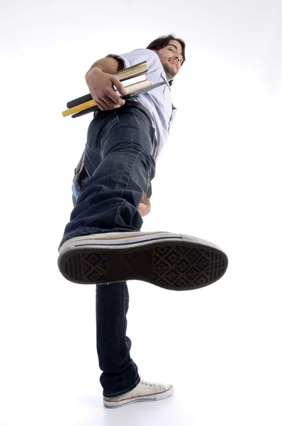 Estudante mostrando sola de sapato — Fotografia de Stock
