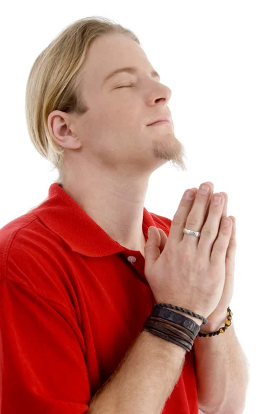 Esperto jovem macho orando a Deus — Fotografia de Stock