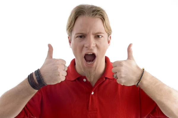 Male showing thumbs up and shouting — Stock Photo, Image