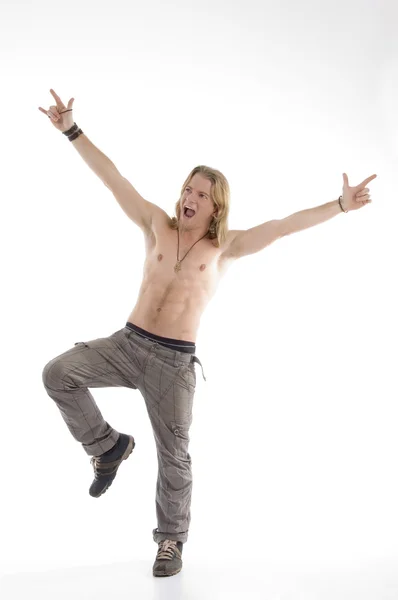 Shirtless muž divoce tančí — Stock fotografie