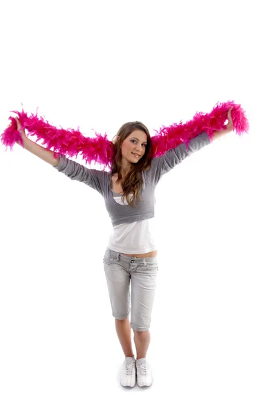 Young female wearing feather stole — Stock Photo, Image