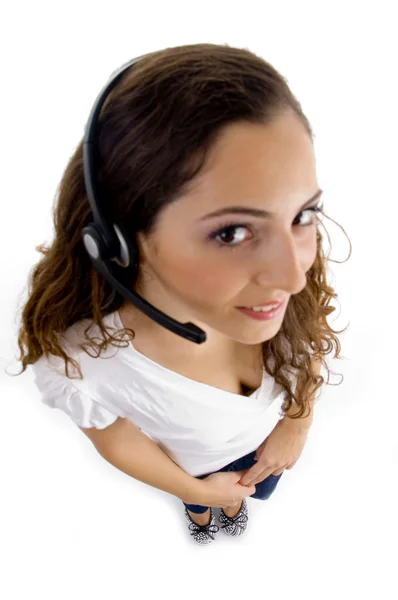Atraktivní žena nosit sluchátka — Stock fotografie