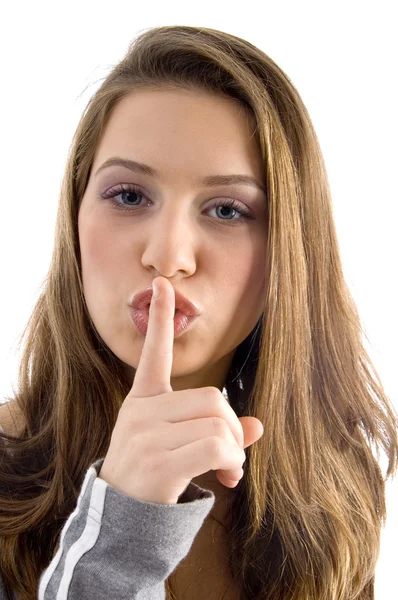 Gorgeous female asking to keep silence — Stock Photo, Image