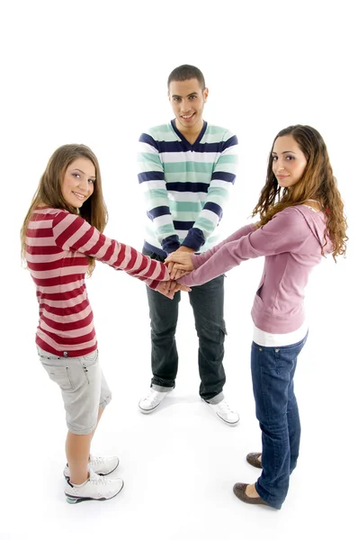 Trio of best friends joining hands — Stock Photo, Image
