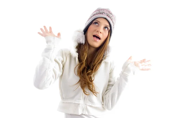 青少年女性构成在冬天穿 — 图库照片