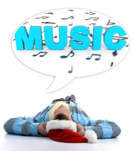 Young man thinking of music, on floor — Stock Photo, Image