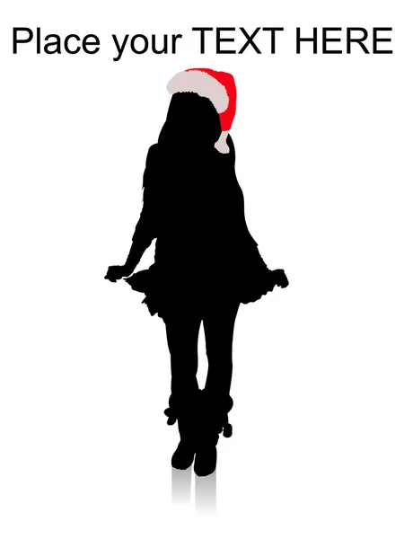 Sylwetka kobiety z hat Bożego Narodzenia — Zdjęcie stockowe