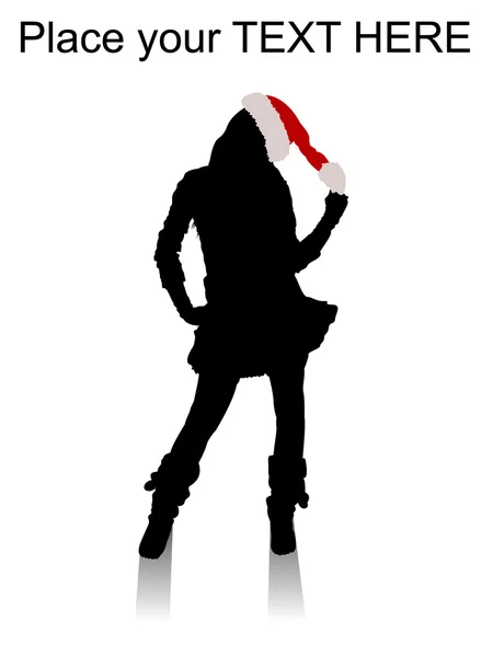 Sylwetka kobiety z hat Bożego Narodzenia — Zdjęcie stockowe