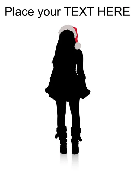 Silhuett av kvinne med hatt til jul – stockfoto