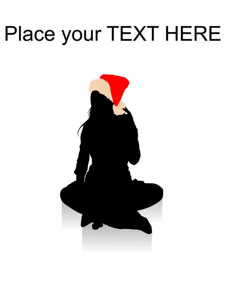 Silueta de mujer en sombrero de navidad — Foto de Stock