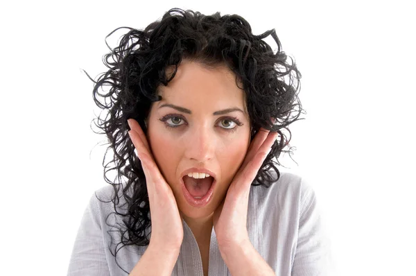 Close view of surprised beautiful female — Stock Photo, Image